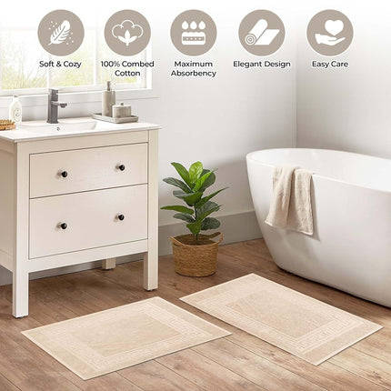 Tapis de bain Superior MAT IV, 100 % coton peigné de première qualité à fibres longues, lot de 2 tapis de bain, couleur ivoire