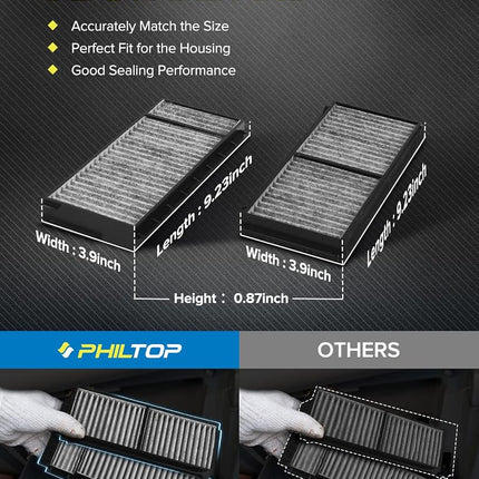 PHILTOP Cabin Air Filter w/Activated Carbon, Compatible with CF10218 Mazda 3 2004-2009, 5 2006-2010 2012-2015, Carbon Filter Up Dust Pollen Odor