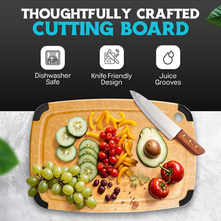 Dishwasher Safe Cutting Boards for Kitchen - 2 Piece Large Composite Wood Cutting Board Set with Non-Slip Feet and Juice Groove (14.5" x 11" and 11.7" x 9.3") - Thin, Lightweight, Eco-Friendly