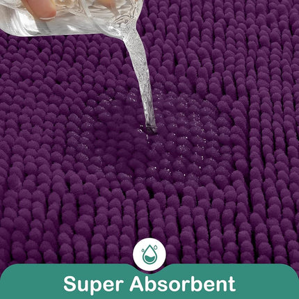 HOMEIDEAS Bathroom Rugs Set 2 Pieces, Ultra Soft Non Slip Absorbent Chenille Toilet Bath Mat Set (Purple)