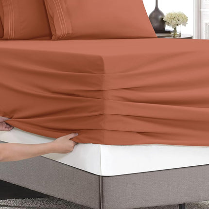 Elegant Comfort Luxury Soft 6-Piece 1500 Premium Hotel Quality Bed Sheet Set with Extra Deep Pockets 18-24 Inch, Wrinkle Free, Storage Pockets, Extra Deep Pocket 6PC Sheets, Full, Coral