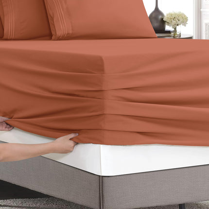 Elegant Comfort Luxury Soft 6-Piece 1500 Premium Hotel Quality Bed Sheet Set with Extra Deep Pockets 18-24 Inch, Wrinkle Free, Storage Pockets, Extra Deep Pocket 6PC Sheets, Full, Coral