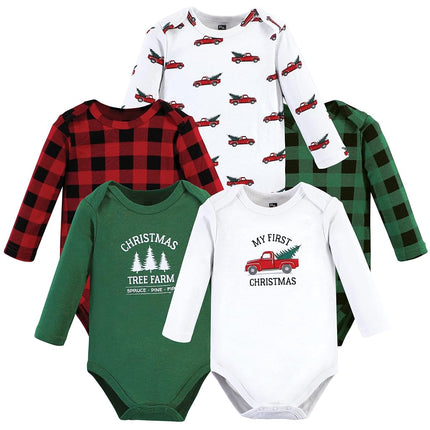 Hudson Baby unisex-baby Cotton Long-sleeve Bodysuits, Christmas Tree, 18-24 Months