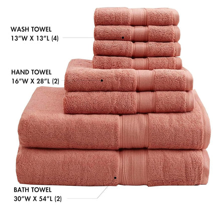 Madison Park SIGNATURE MPS73-195 800GSM 100% Cotton 8 Piece Towel Set Coral See Below