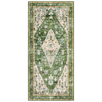 Lahome Boho Tribal Runner Rug - 2x4.3 Green Bohemian Kitchen Runners Small Bedroom Rugs, Distressed Soft Washable Non Slip Throw Carpet Runner for Door Mat Laundry Room Bathroom Office Decor