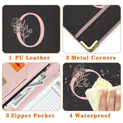 YeeCASE Waitress Book, Alphabet Waitress Book for Waitress, Leather Waitress Book with Zipper Pocket, Server Manual Checkbook for Server Apron (O)