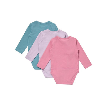 Hanes Unisex Baby Pure Comfort Long Sleeve Bodysuits, Infant Bodysuits, Boys & Girls, 3-pack, Blue/Rose/Purple, 3 MONTHS