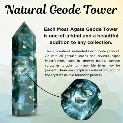 Amazing Gemstone Moss Agate Crystal Towers - Natural Healing Crystal Point Obelisk for Reiki Healing and Crystal Grid (3" to 4" INCH)