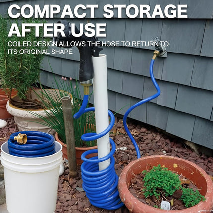 FUNJEE EVA Coil Garden Hose for Gardener: Retractable Self Coiling Hoses with 3/4" GHT Quick Connector Fittings - Kink Free and Flexible for Home and Garden Yard (50FT, Blue)