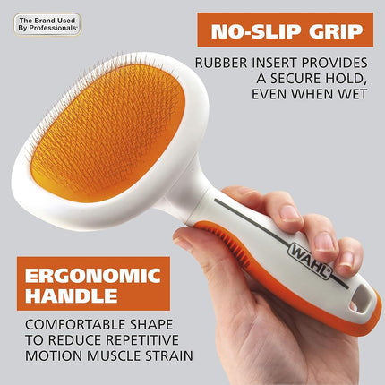WAHL Premium Large Pet Slicker Brush with Ergronomic Rubber Grips for Comfortable Brushing of Dogs and Cats - Model 858407