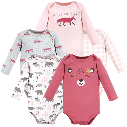 Hudson Baby unisex-baby Cotton Long-sleeve Bodysuits, Girl Woodland Animals, 3-6 Months