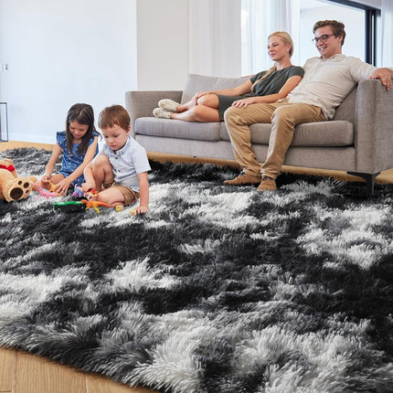 PAGISOFE Black White Grey Bedroom Rug 4x6 Ft, Soft Fluffy Fuzzy Plush Indoor Floor Area Rug for Living Room Kids Room Playroom Dorm Home Office Nursery Men Boys Room Decor Carpet Aesthetic