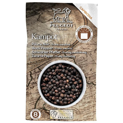 Peugeot Kampot Black Peppercorns from Cambodia, 60g - 3 fresh sachets of 20g