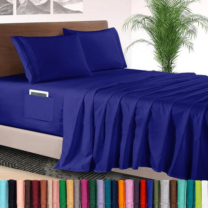Juego de sábanas Elegant Comfort de 4 piezas - Ropa de cama de lujo 1500 de microfibra de calidad de hotel, sábana bajera con elástico en todo el contorno de 18 a 24 pulgadas de profundidad - Sábanas de bolsillo extra profundo, King, Azul Imperial