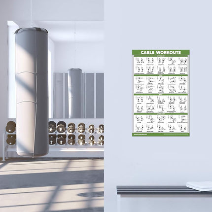 QUICKFIT (46 cm x 70 cm), Póster laminado de ejercicios para máquina de cable – Tabla de ejercicios para máquina de cable laminada de 18 x 27 pulgadas