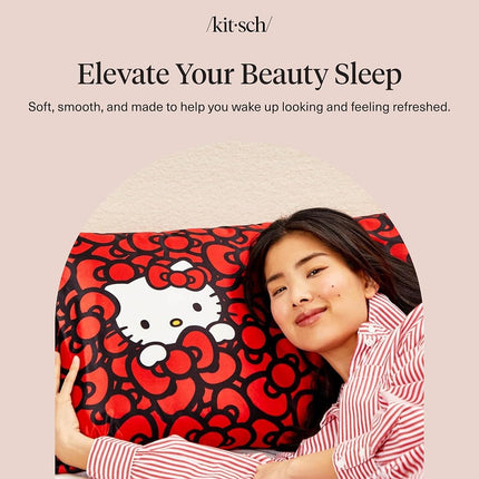 Kitsch x Hello Kitty Sea of Bows - Satin Pillowcase with Zipper for Hair and Skin, Softer Than Silk, Smooth Cooling Pillow Covers, Machine Washable, King Size (19x36)