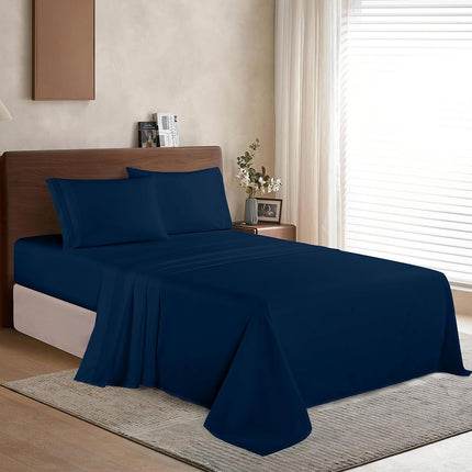 Parure de lit douillette Elegant Comfort résistante aux plis, drap-housse entièrement élastiqué, poches profondes jusqu'à 40 cm, microfibre, bleu marine, California King