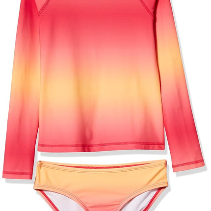 Kanu Surf Girls' Long Sleeve Rashguard UPF 50+ Two Piece Swim Set, Janie Coral, 2T