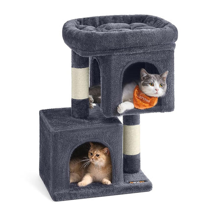Feandrea Cat Tree Tower, 67 cm, S, Condo for Kittens up to 7 lb, Large Perch, 2 Caves, Scratching Post, Smoky Gray UPCT611G01