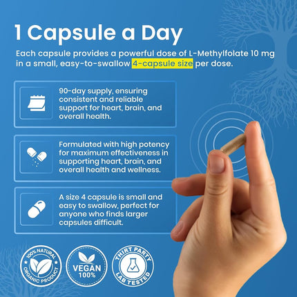 Life Strength 10 MG L-Methylfolate Maximum Potency Bioavailability – 5-MTHF Methyl Folate Immunity Boost 90 Capsules