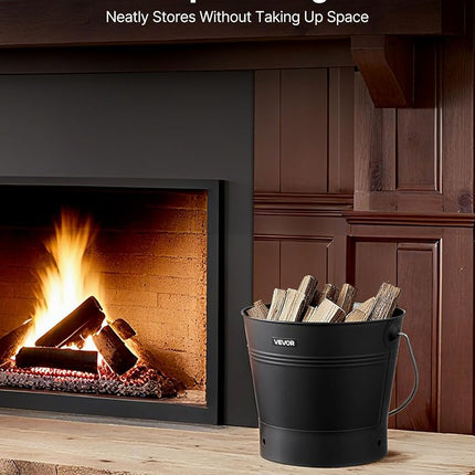 VEVOR Ash Bucket, 4 PCS with Lid, Shovel, Broom and Gloves, Metal Fireplace Charcoal Bucket and Ash Can, 9.8L Large Capacity for Fireplace, Fire Pits, Wood Burning Stoves, Indoor and Outdoor
