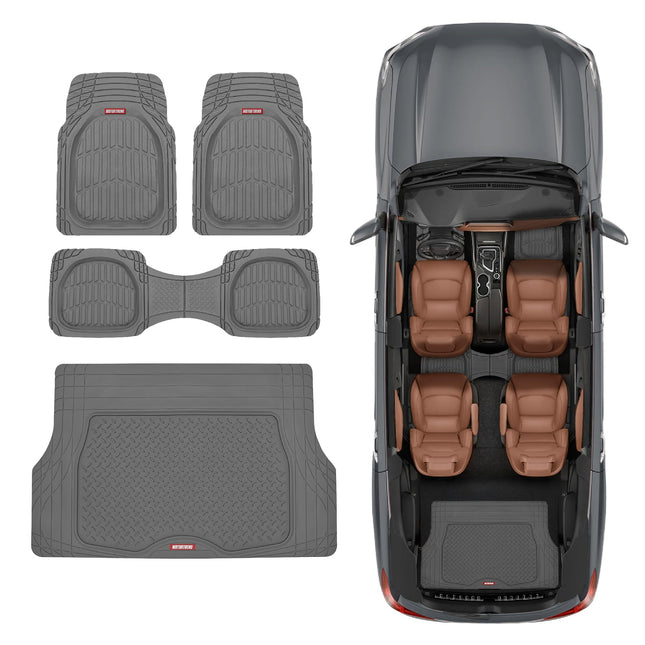 Motor Trend 4pc Gray Car Floor Mats Set Rubber Tortoise Liners w/Cargo for Auto SUV Trucks