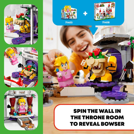 LEGO Super Mario Château de Peach Ensemble d'extension 71408, jouet de jeu à construire, cadeaux pour enfants de 8 ans et plus avec bloc de temps plus figurines de Bowser et Toadette, à combiner avec le pack de démarrage