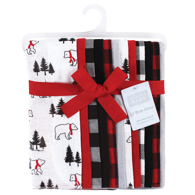 Hudson Baby Unisex Baby Cotton Flannel Burp Cloths Bundle, Buffalo Plaid Bear, One Size