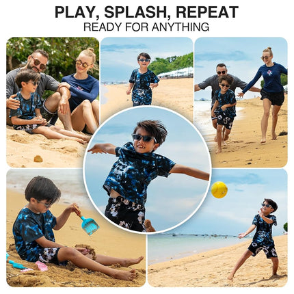 Kanu Surf Boys' Short Sleeve UPF 50+ Rashguard Swim Shirt, Hurricane Navy, 8