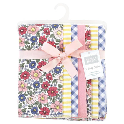 Hudson Baby Unisex Baby Cotton Flannel Burp Cloths, Pink Blue Pretty Floral 7 Pack, One Size