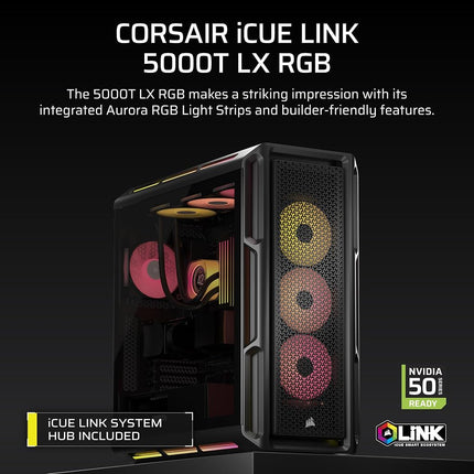 Corsair iCUE LINK 5000T LX Black Tempered Glass ARGB Mid-Tower ATX PC Case