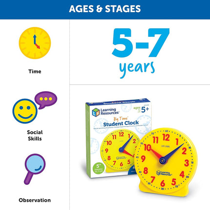 Learning Resources Big Time Student Clock, Ages 5+, Hands-On Time Teaching Aid, Colour-Coded Educational Toy for Early Maths & Telling Skills