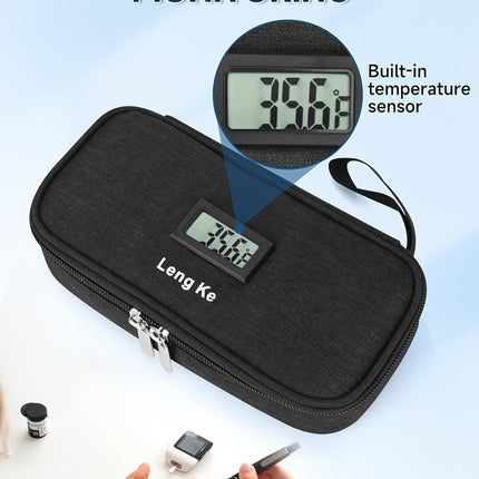 YOUSHARES Insulin Cooler Travel Case for Pen & Vials, Temperature Display Diabetic Medication Cooling Bag with Protective Ice Brick, TSA Approved Refrigerated Diabetes Supplies Carrying Organizer