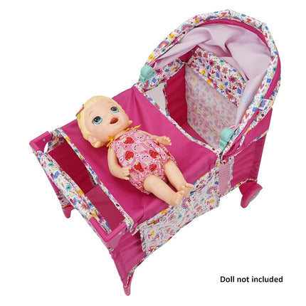 509 Crew Baby Alive: Deluxe Doll Play Yard - Pink & Rainbow - Fits Dolls Up to 18", Retractable Canopy, Easy Maneuvering, Folds for Travel & Storage, Pretend Play for Kids Ages 3+