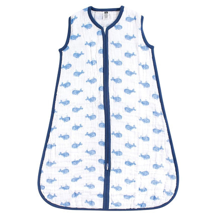 Hudson Baby Unisex Muslin Cotton Sleeveless Wearable Sleeping Bag, Sack, Blanket, Blue Whale, 12-18 Months