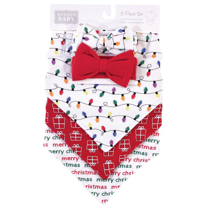 Ensemble bavoir et bandeau ou bonnet en coton pour bébé unisexe Hudson Baby, motifs de Noël, taille unique