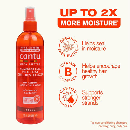 Cantu Comeback Curl Next Day Curl Revitalizer for Natural Hair with Pure Shea Butter, 12 fl oz (Pack of 3)