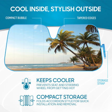 BDK AS601 Palm Tree Beach Windshield Sun Shade for Car SUV Truck with Side Window Sunshades-(58 x 28 inch)