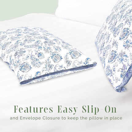 Elegant Comfort Ultra Soft Set of 2 Floral Print Pillowcases - 1500 Premium Hotel Quality Microfiber, Soft and Smooth Envelope Closure 2-Piece Pillow Covers - King, Paisley Indigo