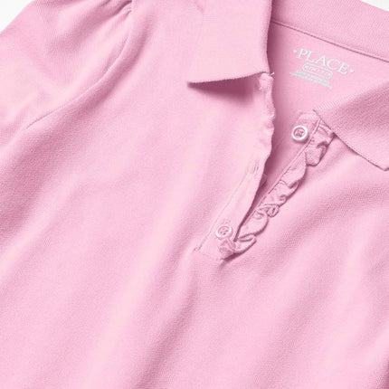 The Children's Place Girls' Long Sleeve Ruffle Pique Polo, Sparkle Pink Single, XX-Large