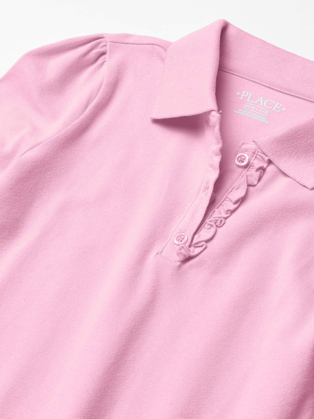 Polo en piqué à manches longues avec volants pour filles The Children's Place, rose étincelant, XXL