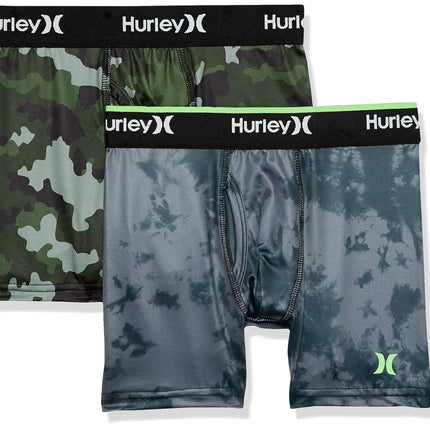 Hurley Boys' Classic Boxer Briefs (2-Pack), Black/Green Camo, Small