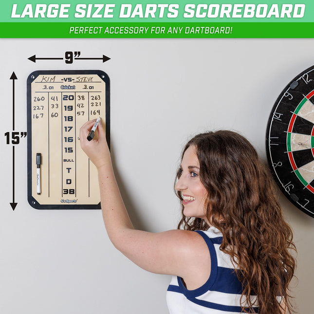 Tablero de dardos de acero GoSports Dry Erase - Juegos de dardos Cricket y 01 con 2 marcadores magnéticos