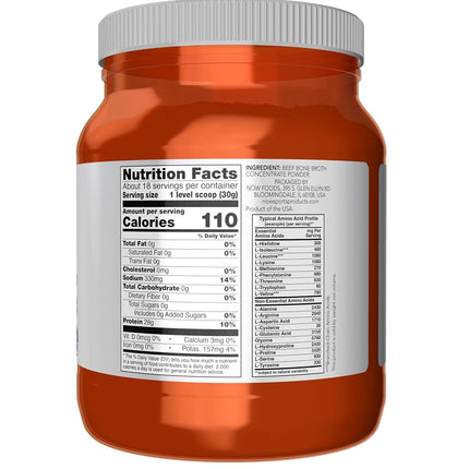 NOW Sports Nutrition, Beef Bone Broth Powder made with Premium-Quality Beef Bone Extract , 1.2-Pound