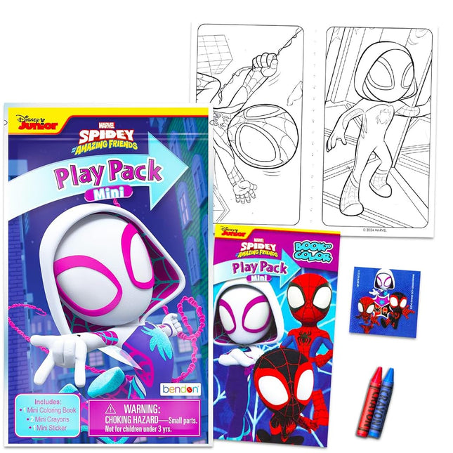 Marvel Spider Girl Gwen Stacy Mini Party Favors Set for Kids - Bundle with 24 Ghost-Spider Gwen Play Packs with Coloring Pages, Stickers, More (Spidergirl Birthday Party Supplies)