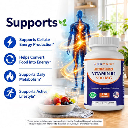 2 Pack - Vitamatic Vitamin B1 (Thiamine) 500mg, 120 Capsules