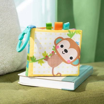 Bright Starts Safari Buddies Baby Soft Book Stroller Toy, Crinkle Plush Pages with Lion, Monkey, Elephant & More, Baby's First Book, Unisex, Ages 0+