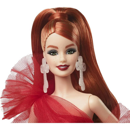 Barbie 2024 Holiday Dolls, Seasonal Collector Toy, Signature, Plaid Gown with Red Bow, Displayable Packaging, Red Hair