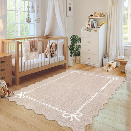 GarveeHome Scalloped Bow Rug 3x5 Washable Camel Ru