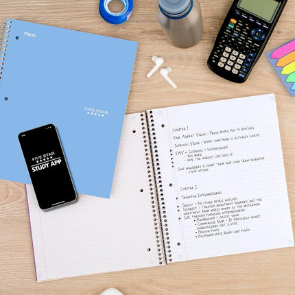 Five Star Spiral Notebook + Study App, 3 Subject, College Ruled Paper, Fights Ink Bleed, Water Resistant Cover, 8-1/2" x 11", 150 Sheets, Blue (73623)
